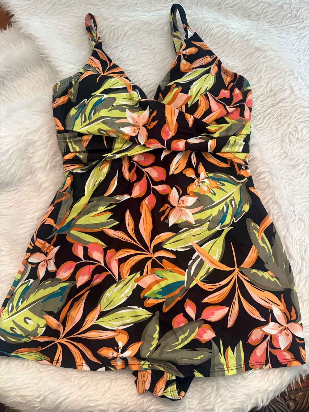 One-Piece Swimsuit in Black with Tropical Floral Print
